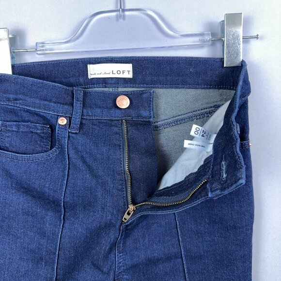 Loft The Kick Crop Jeans Womens Size 24/00 Pintuck Mid Rise Dark Wash Blue - Picture 5 of 13